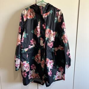 Joules Right as Rain Waterproof Breathable Jacket Black Floral Size 14 - JL386
